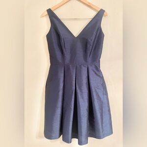 Lula Kate Women's Size 4 A Line 100% Silk Dress Navy Blue Zip Back Cocktail- USA